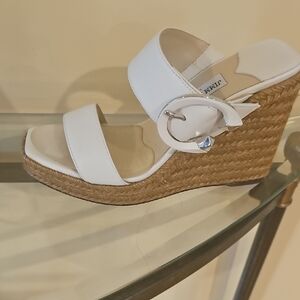 Jimmy Choo White and Tan Wedge Sandals with Espadrille Heel